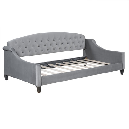 Modern Luxury Upholstered Tufted Button Bed, Grey