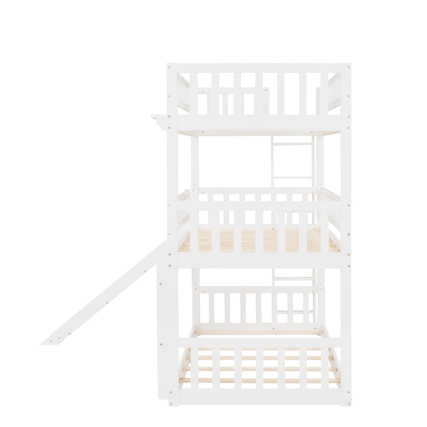 twin-over-twin-over-twin triple bed with built-in ladder and slide