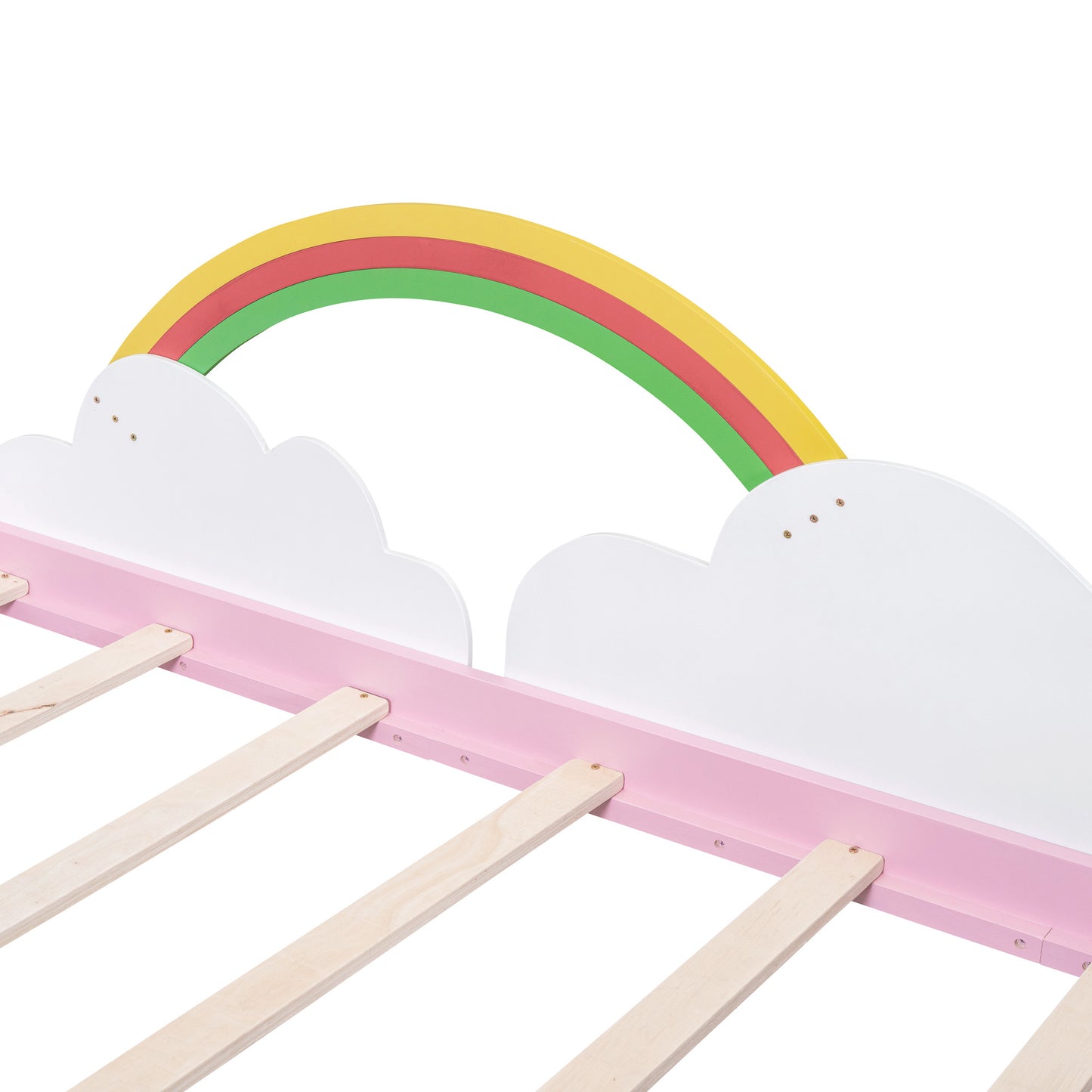 twin size bed with clouds and rainbow decor