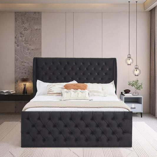 Chesterfield Upholstered Wingback Velvet Bed