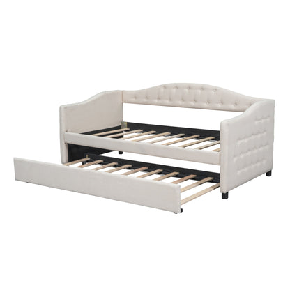 Vogue Upholstered Bed with Trundle, Beige