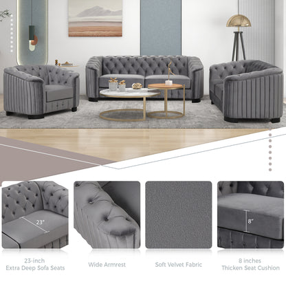 Velvet Upholstered Sofa, Grey