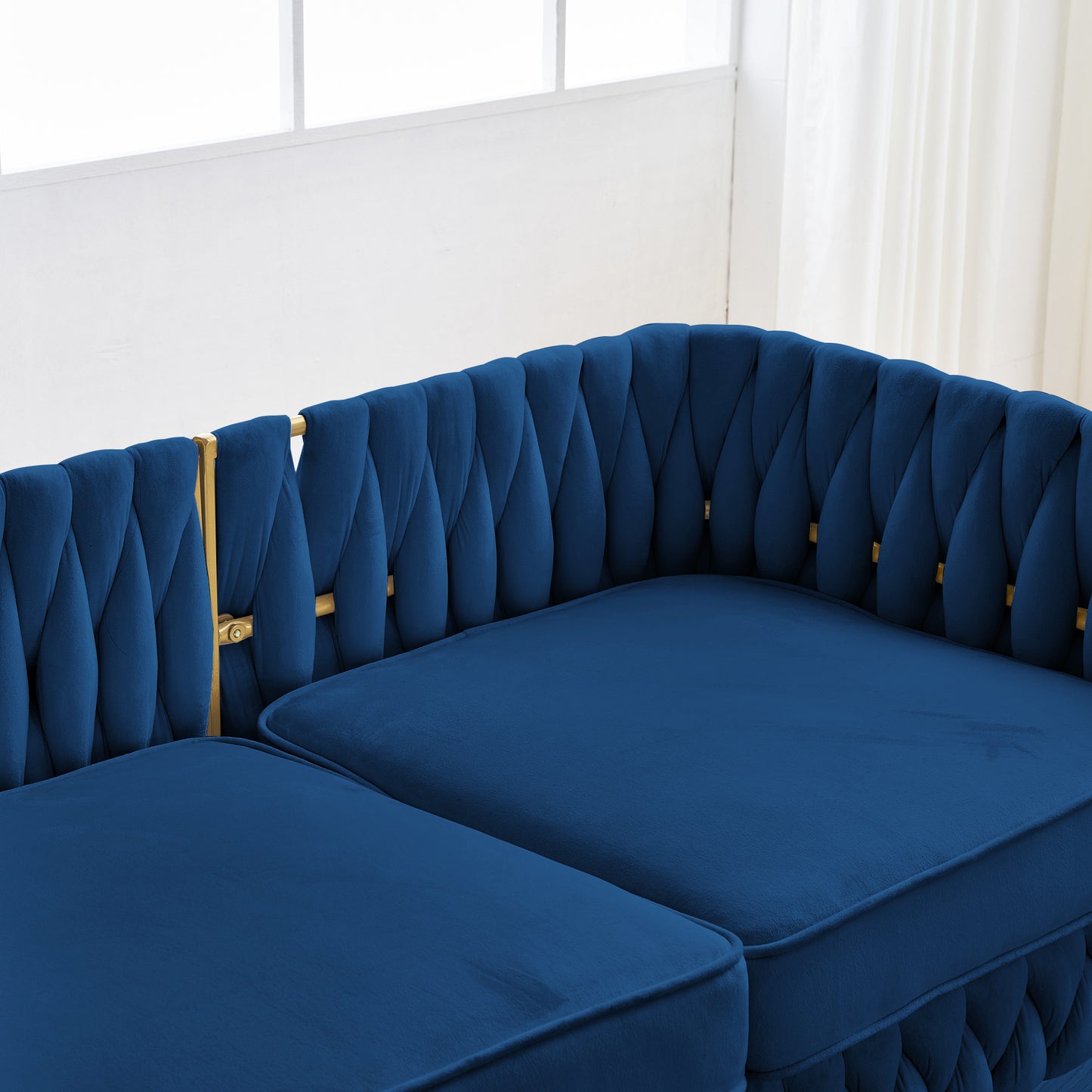 fiona fluffy tufted upholstered sofa set, blue velvet
