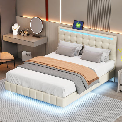 Floating Bed Frame with LED Lights and USB Charging #5