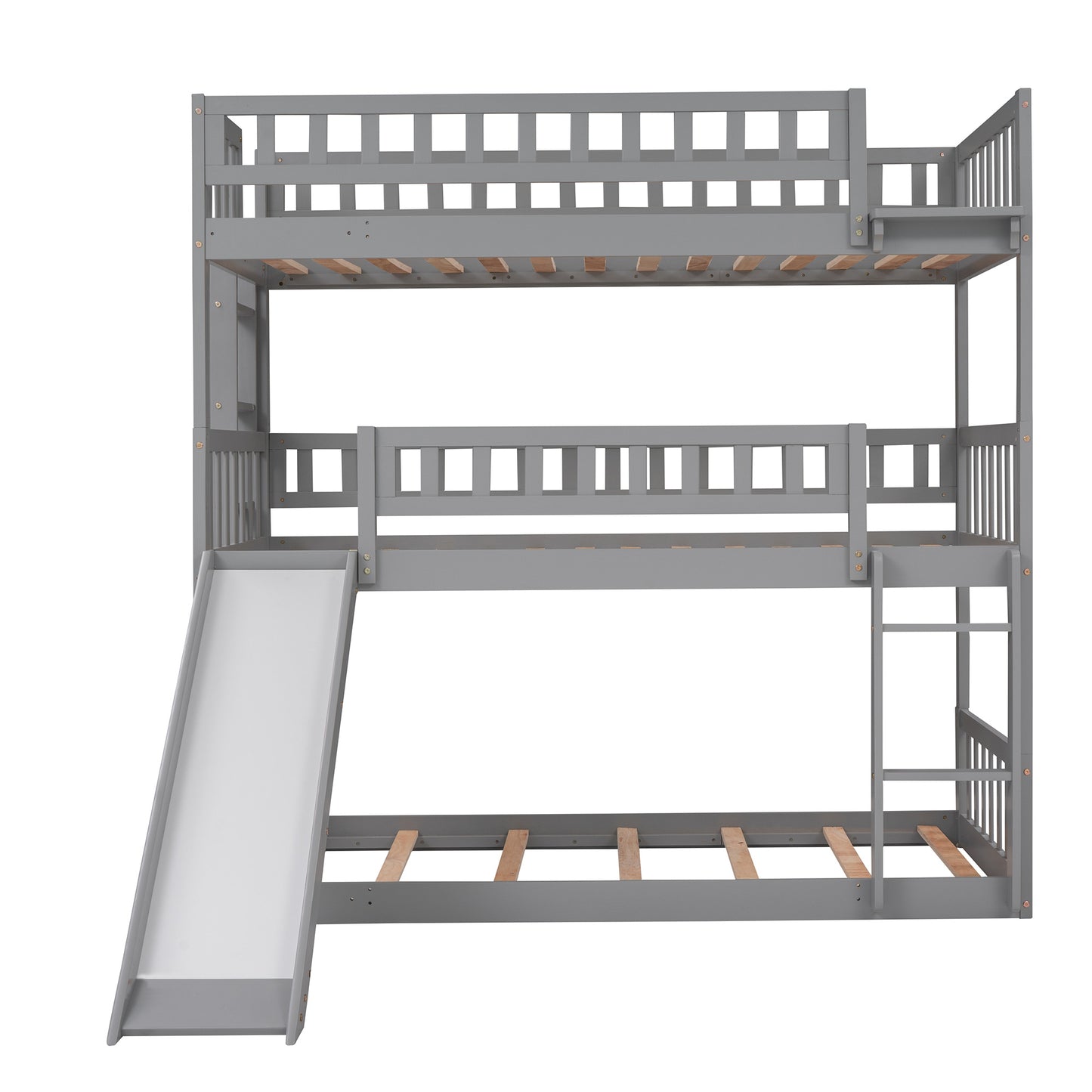 twin-over-twin-over-twin triple bed with built-in ladder and slide