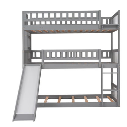 Twin-Over-Twin-Over-Twin Triple Bed with Built-in Ladder and Slide