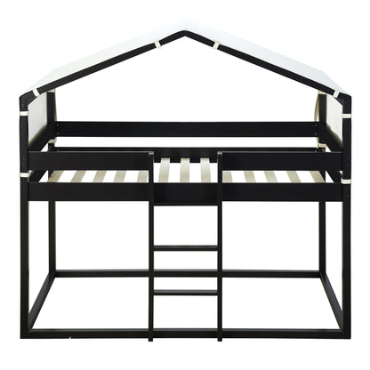 Twin Over Twin Bunk Bed Wood Bed with Tent