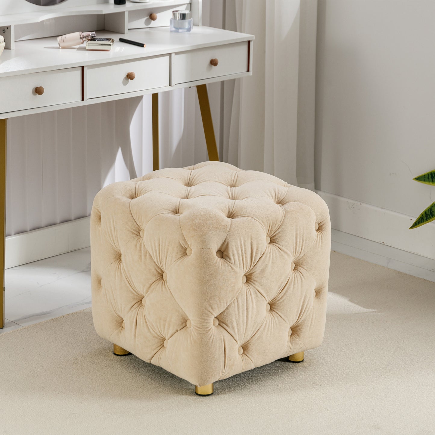 beige modern velvet upholstered ottoman