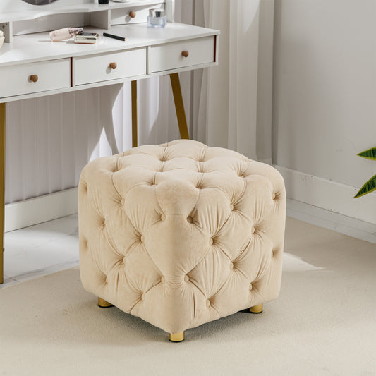 Beige Modern Velvet Upholstered Ottoman