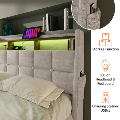Jody Upholstered Platform bed with a Hydraulic Storage System, LED and USB Charging,