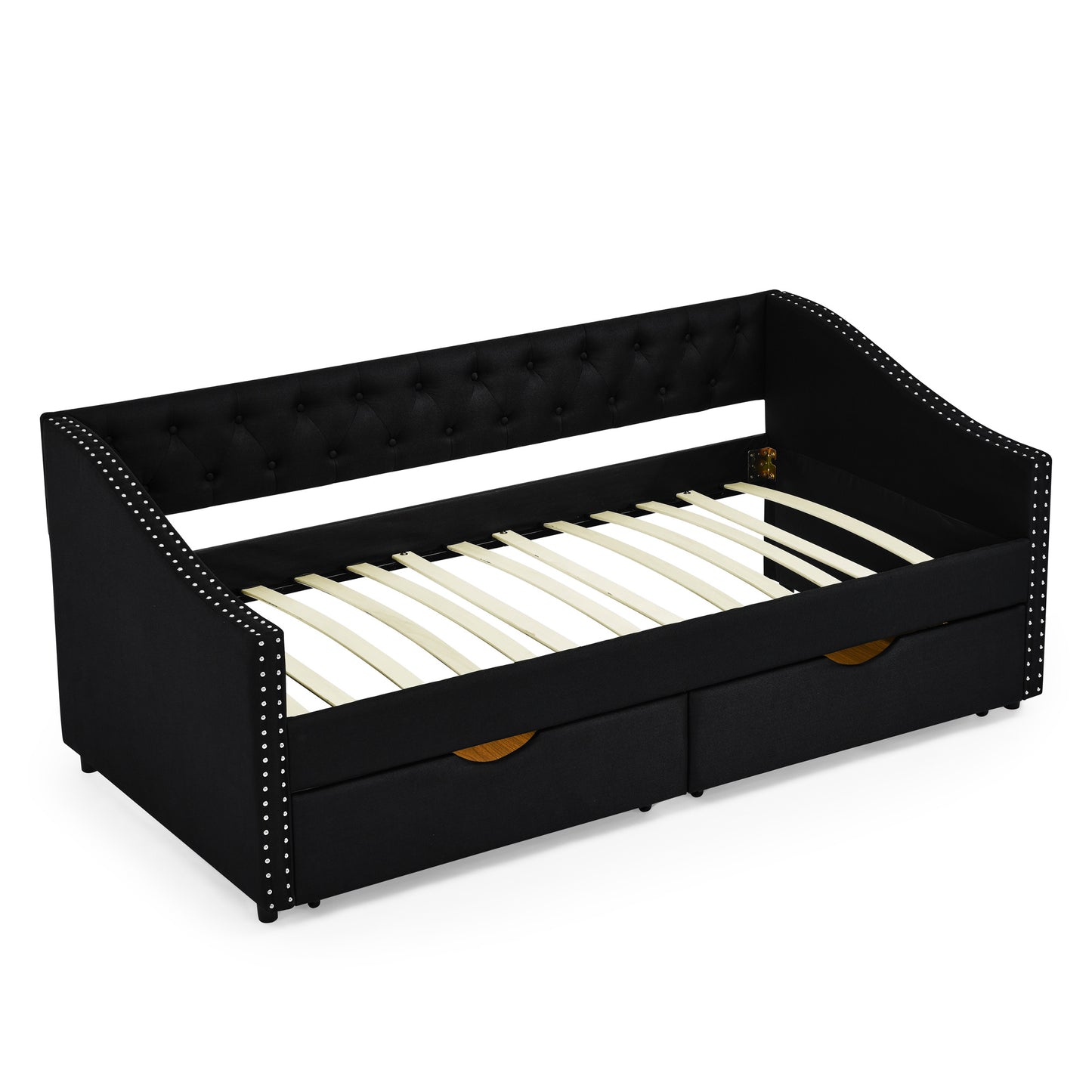 upholstered tufted sofa bed with drawers in black