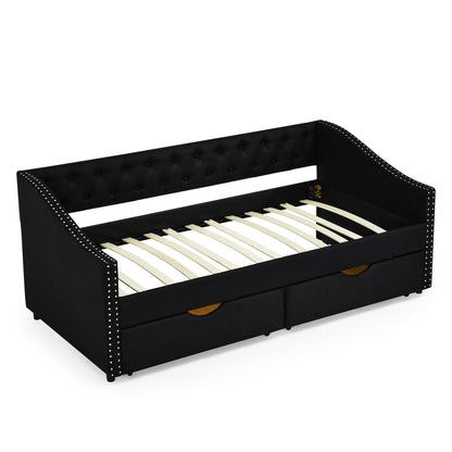 Upholstered Tufted Sofa Bed with drawers in black
