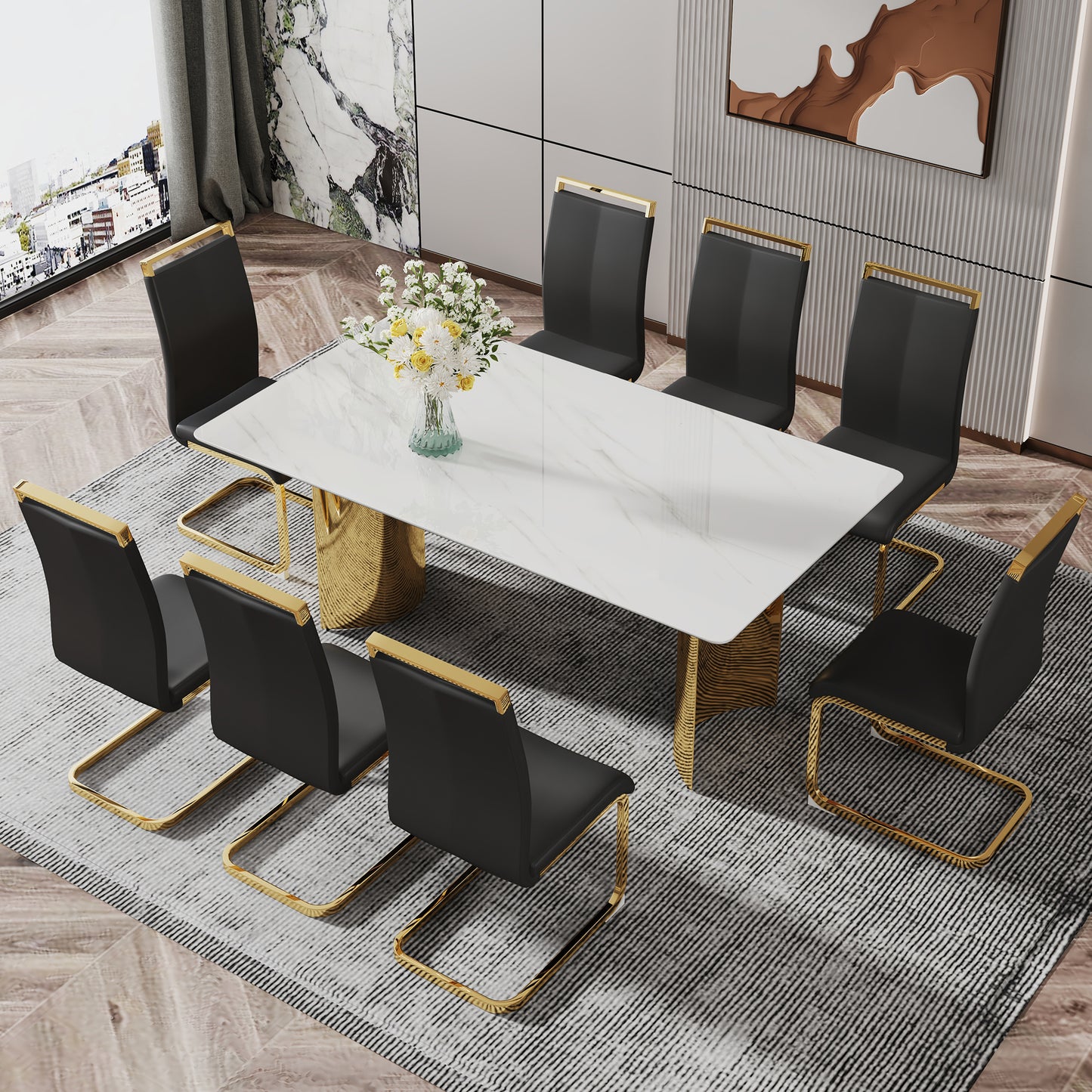 zara marble dining table, gold