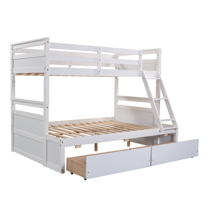 Twin over Full Bunk Bed with Storage - White