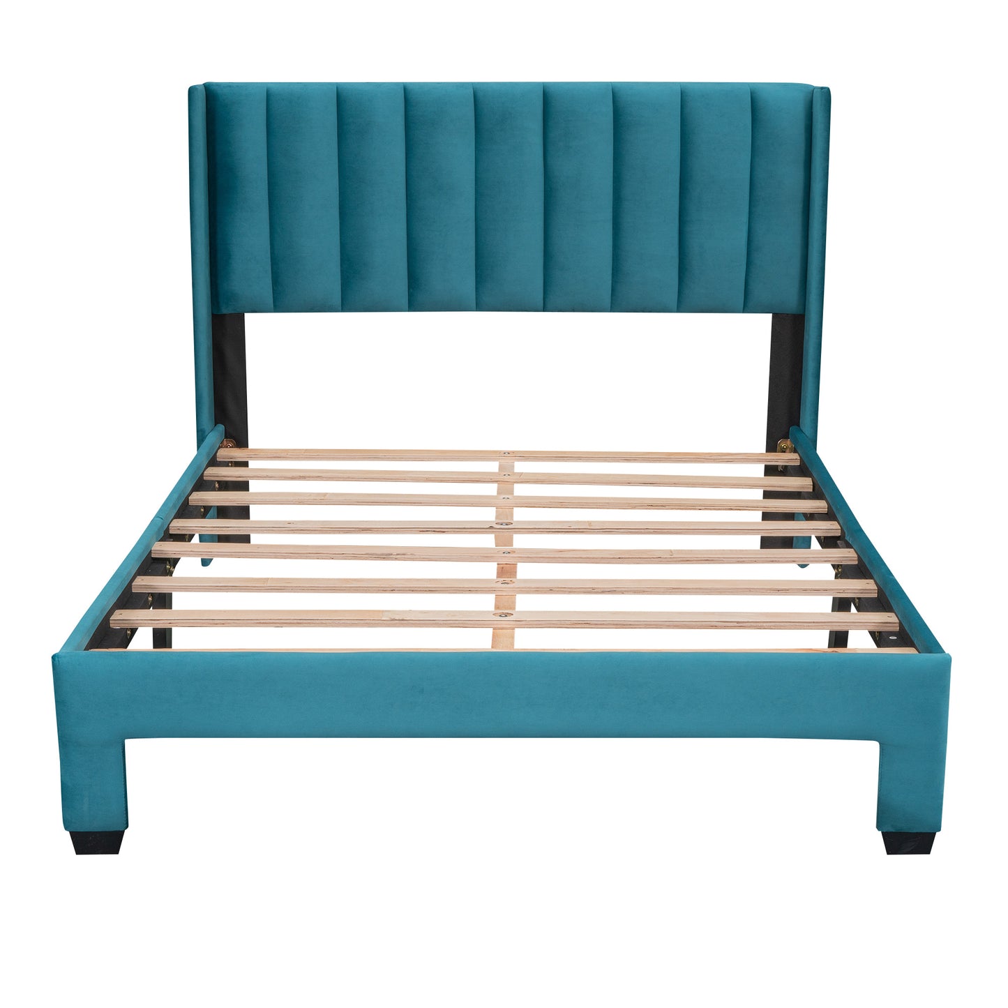 danny velvet upholstered platform bed with a big drawer - blue