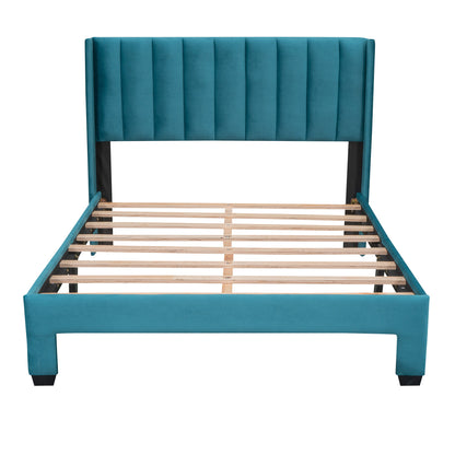 Danny Velvet Upholstered Platform Bed with a Big Drawer - Blue