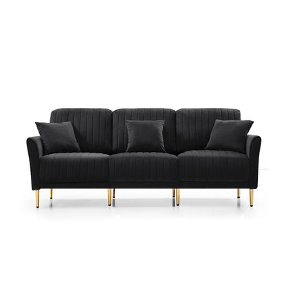 3 Pieces Sectional Sofa Set, Black Velvet