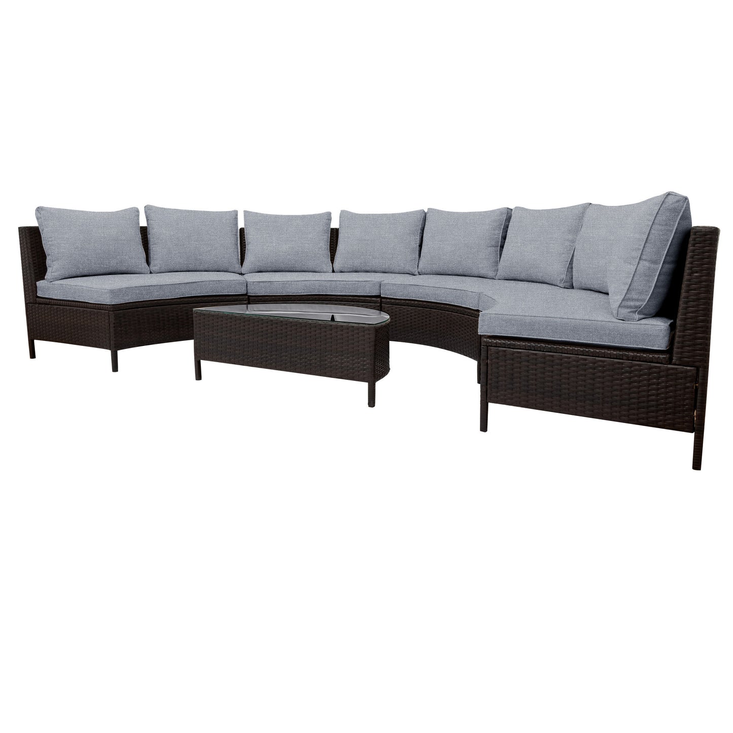 5 pieces all-weather brown pe rattan wicker sofa set