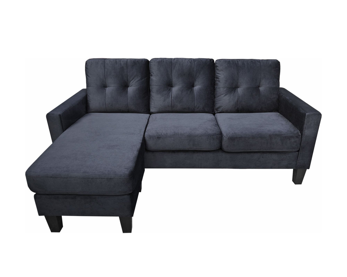 everette velvet reversible sectional sofa, black