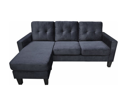 Everette Velvet Reversible Sectional Sofa, Black