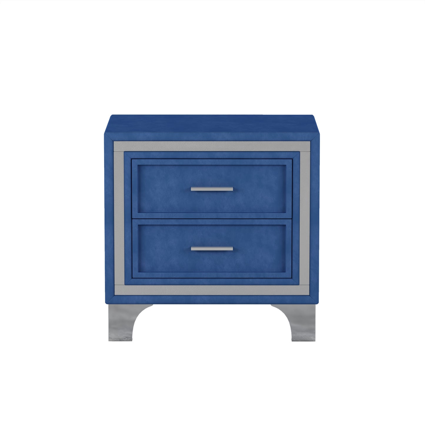 3-pieces upholstered platform bed with led lights and two nightstands-blue