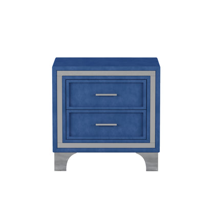 3-Pieces Upholstered Platform Bed with LED Lights and Two Nightstands-Blue