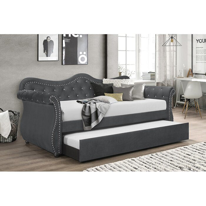 abby upholstered velvet wood daybed with trundle