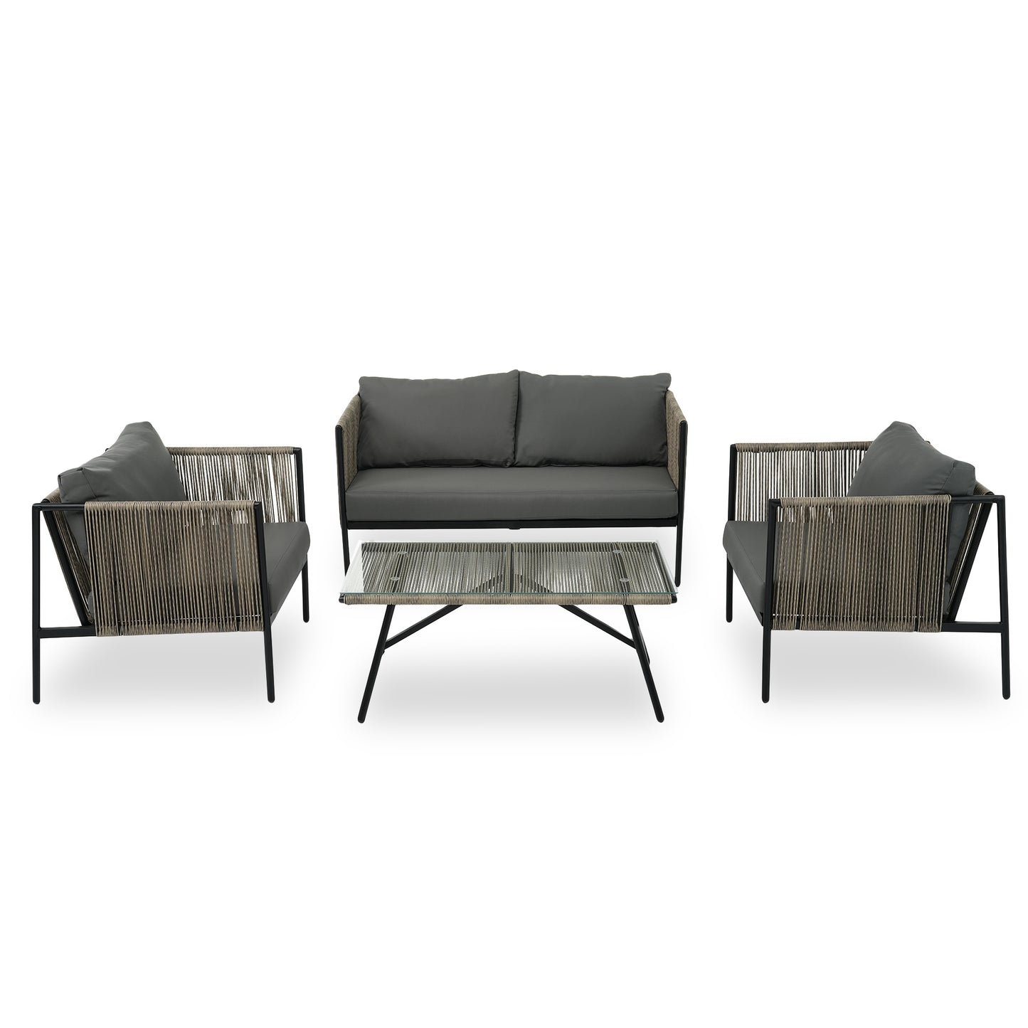 go 4-piece rope sofa set with thick cushions, gray