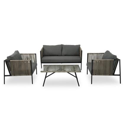 GO 4-Piece Rope Sofa Set with Thick Cushions, Gray
