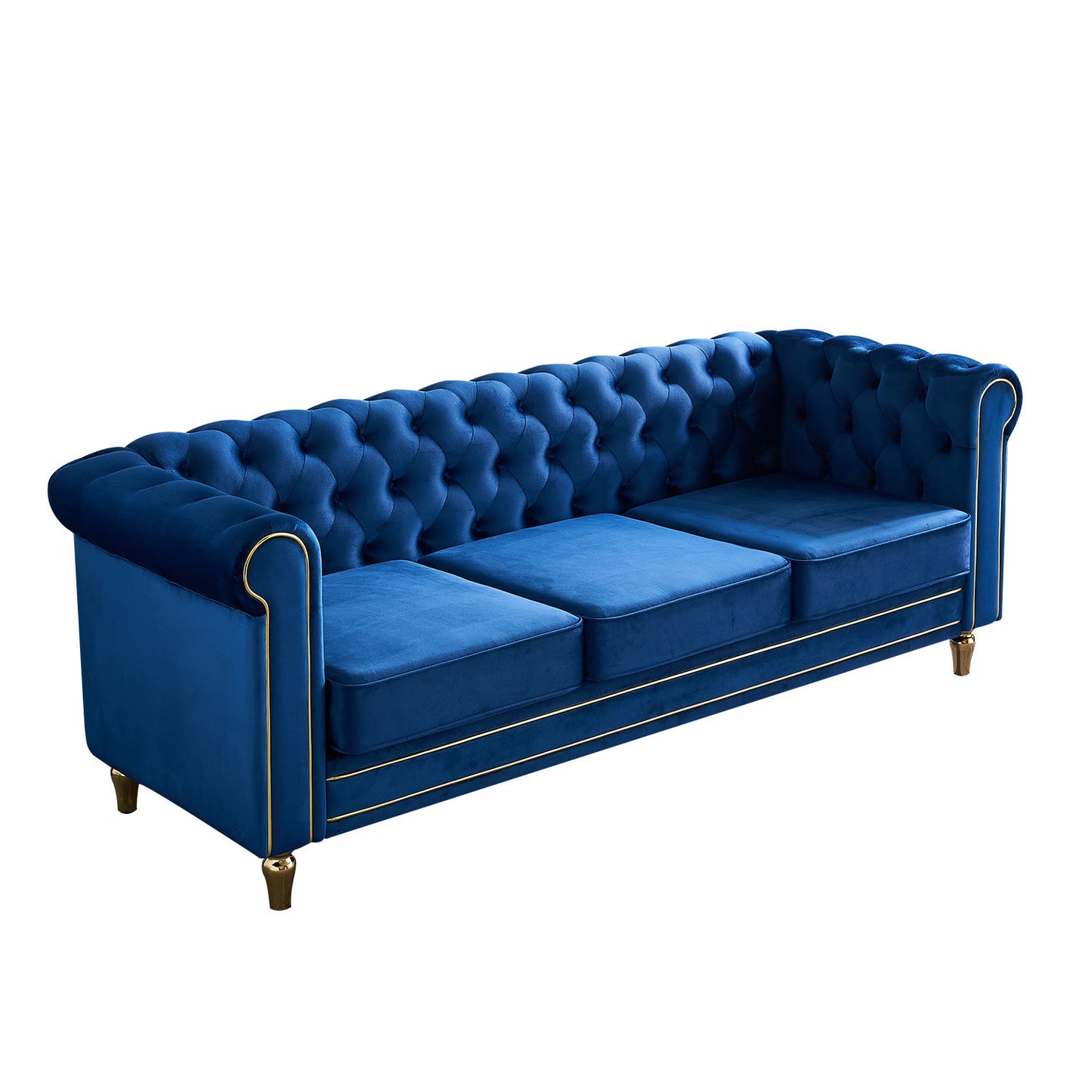 chesterfield velvet sofa, blue
