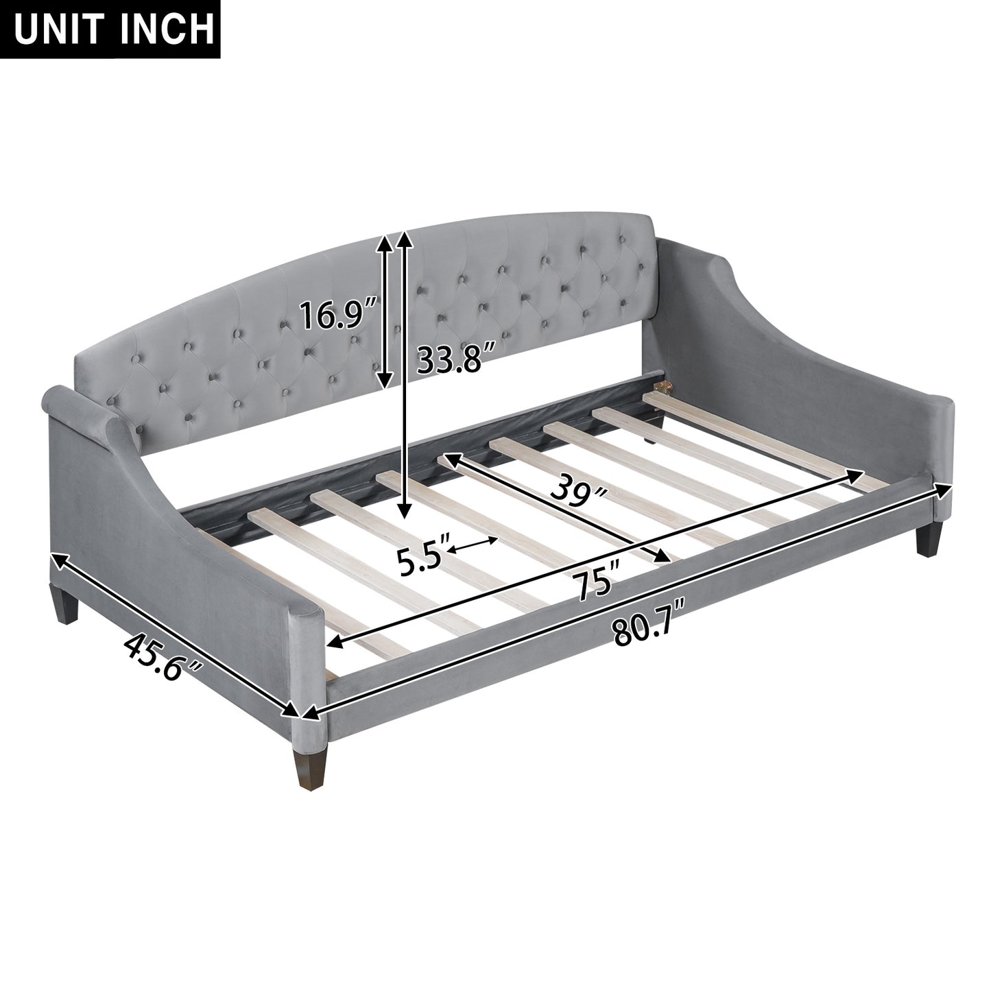 modern luxury upholstered tufted button bed, grey