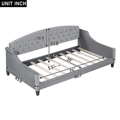 Modern Luxury Upholstered Tufted Button Bed, Grey