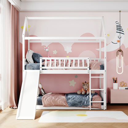 Twin Over Twin Bunk Bed with Slide, White