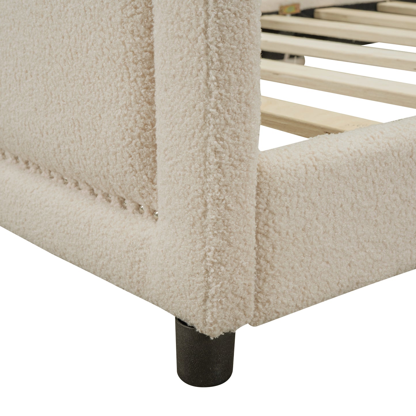 teddy fleece upholstered daybed with ox horn shaped headboard, beige