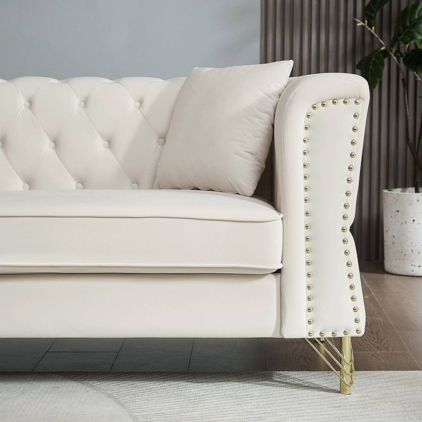3-seater + 2-seater combination sofa tufted with 4 pillows