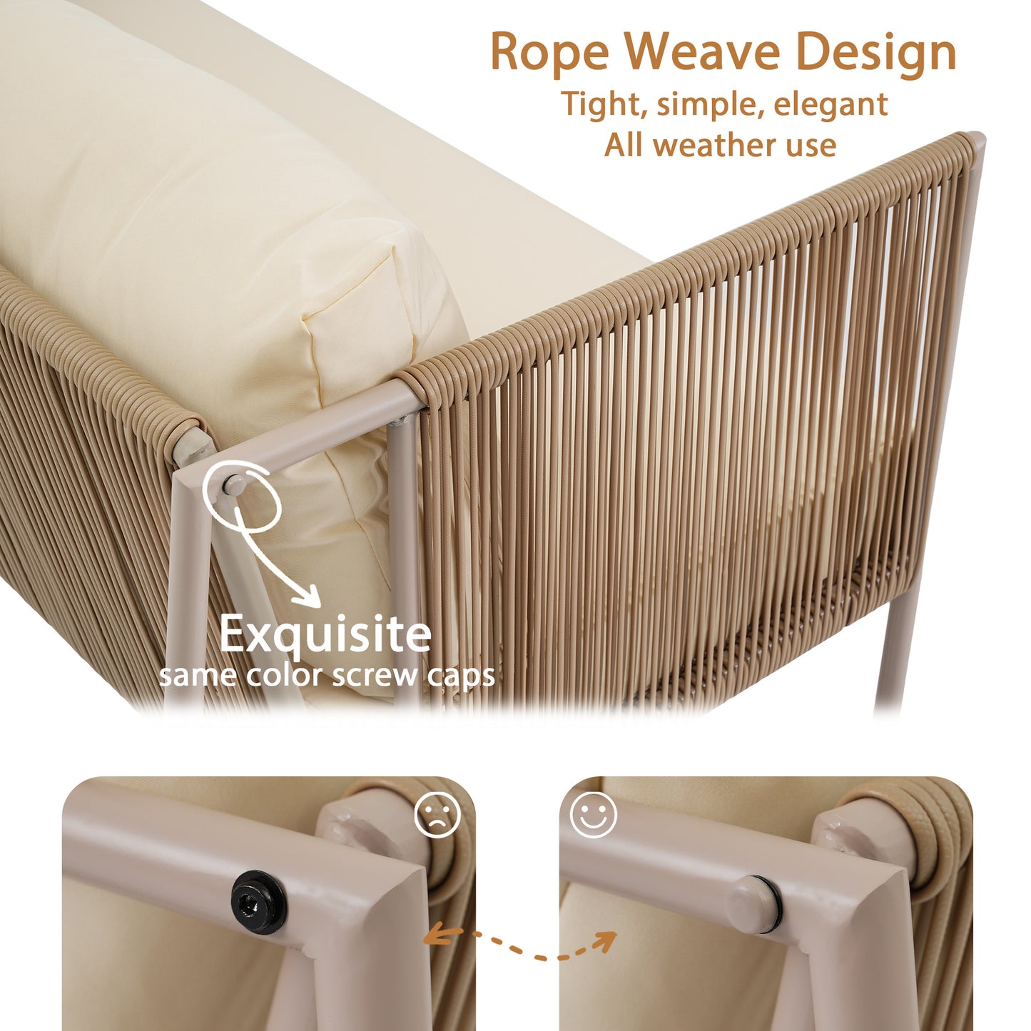 go 4-piece rope sofa set with thick cushions , beige