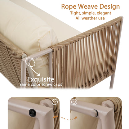 GO 4-Piece Rope Sofa Set with Thick Cushions , Beige