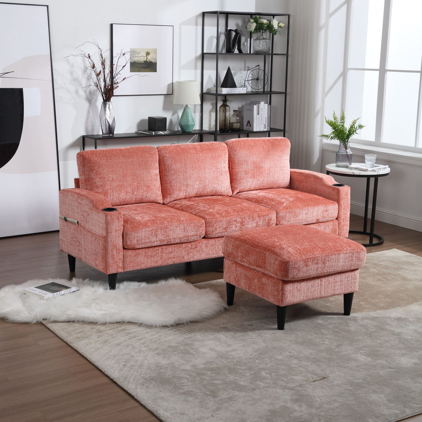 zara storage/ cupholder sectional sofa, pink