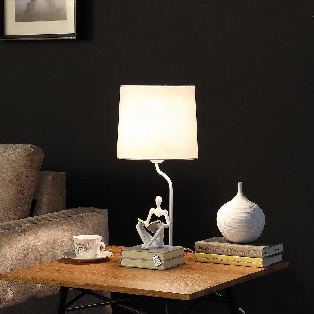 20.5" in modern reader white sitting a gray stack of books polyresin table lamp
