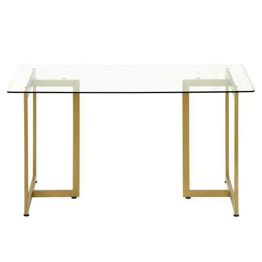 55.11'' Iron Dining Table with Tempered Glass Top, Clear & Gold