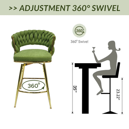 Bar Chair Linen Woven Bar Stool Set of 4, Green
