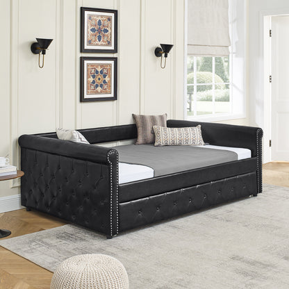 Trundle Upholstered Tufted Sofa Bed