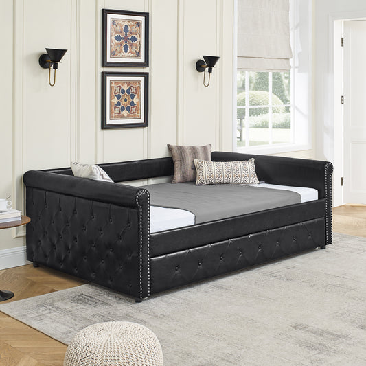 Trundle Upholstered Tufted Sofa Bed
