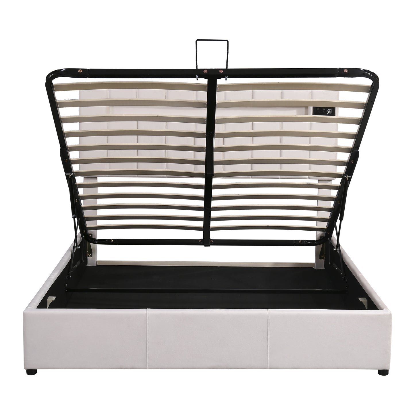 velvet upholstered hydraulic storage bed with led light, bluetooth player, and usb charging