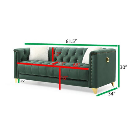 Russell Tufted Upholstery 2 Pc Set Finished in Velvet Green