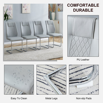 Faux Leather Cushion Chairs Set of 6, Light Grey+PU Leather