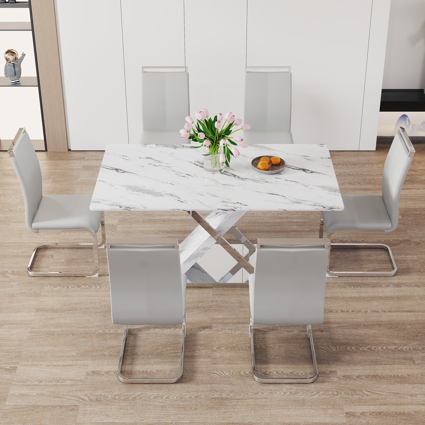 marble textured glass dining table