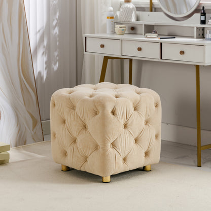 Beige Modern Velvet Upholstered Ottoman