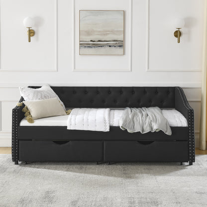 Upholstered Tufted Sofa Bed with drawers in black