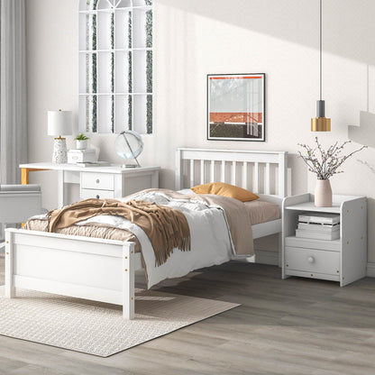 Twin Bed with Headboard & Nightstand, White